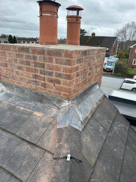 The stack from above with new lead dressed in around it