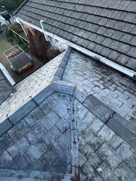 The finished hips and ridge seen from above, fixings spaced along each line