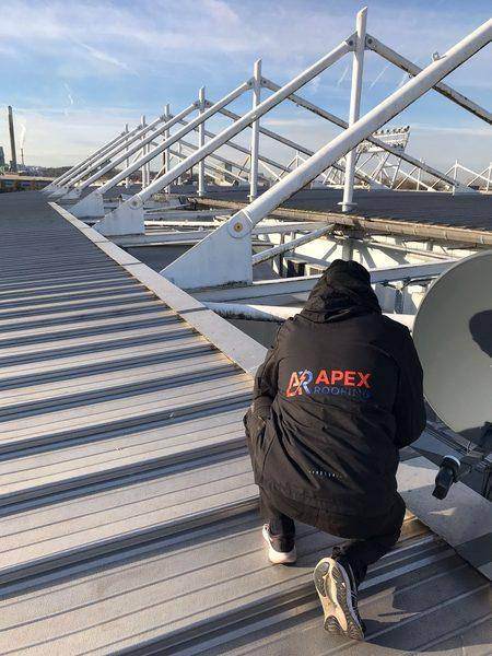 Working the coping junction on the stand roof at St Helens RFC