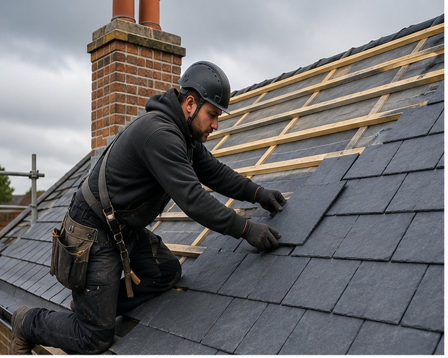 Slate roof replacement in progress in Cheshire