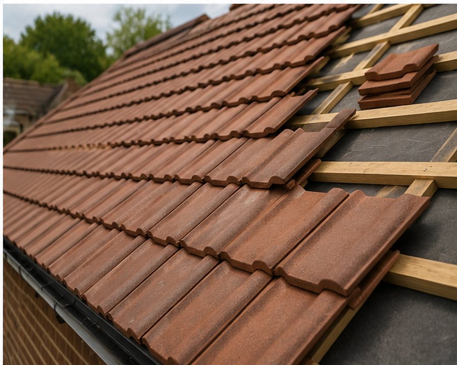 Roof tiling detail during replacement