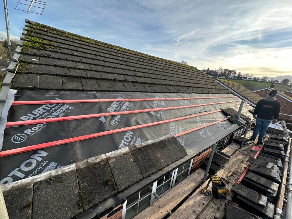 roof re-batten and felted with a dry ridge kit in Macclesfield
