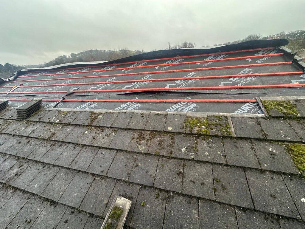 roof re-batten and felted with a dry ridge kit in Macclesfield